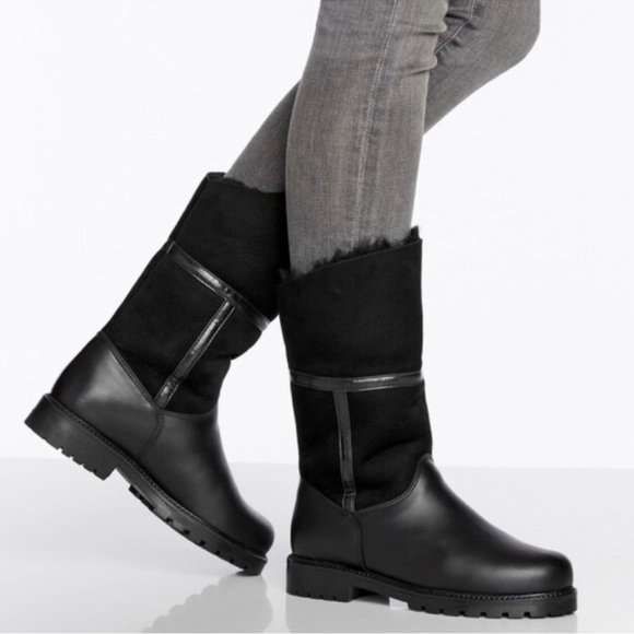 La Canadienne Kosmo Kalvin Black Leather Suede Fur Shearling Boots